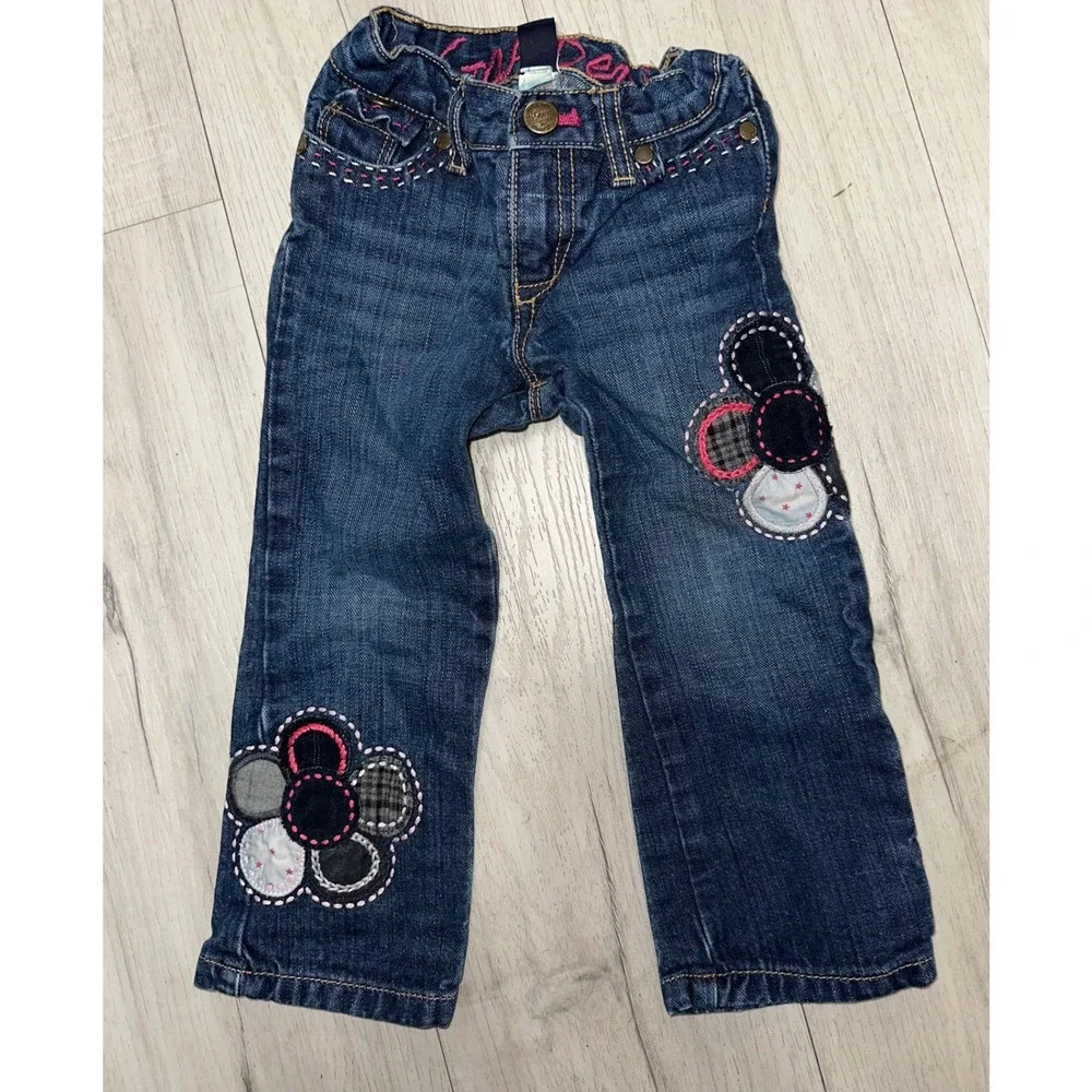 Baby GAP Toddler Girl Jeans 3 Years‎ Blue Denim Floral Applique Accents